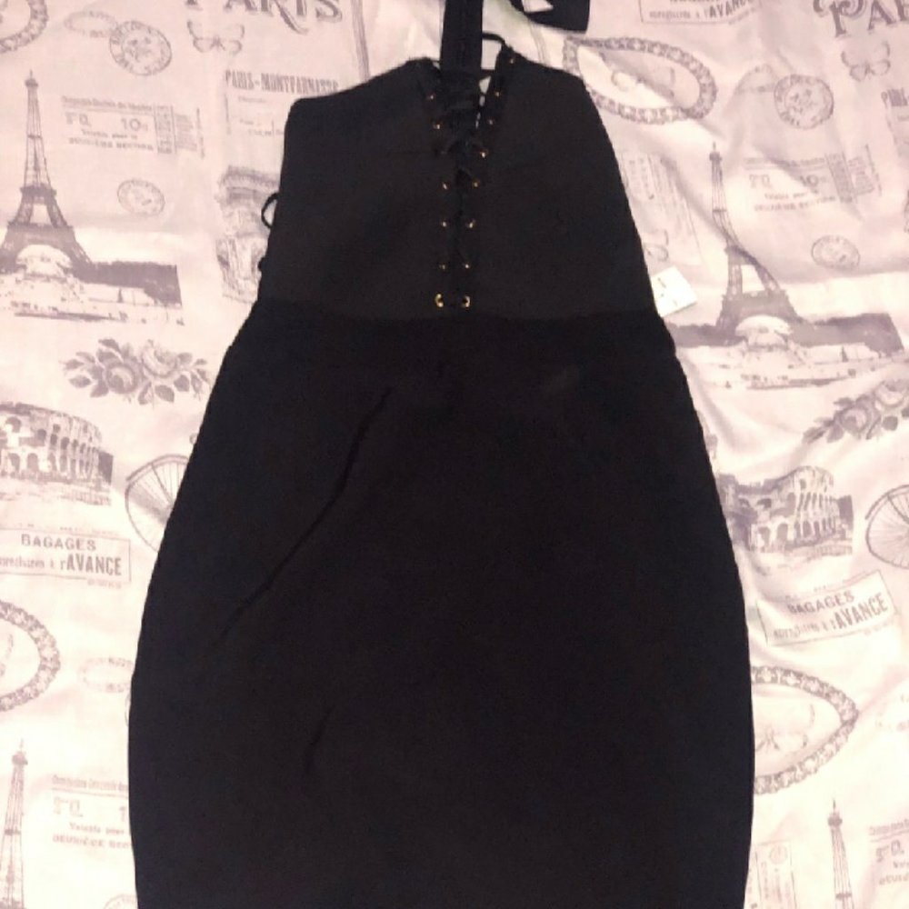 MISTRESS OF THE DARK sz L BLACK LACE-UP DRESS - Picture 5 of 11
